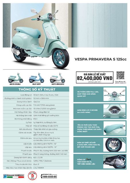 Bảng thông số Vespa Primavera S 125