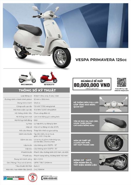 Bảng thông số Vespa Primavera 125