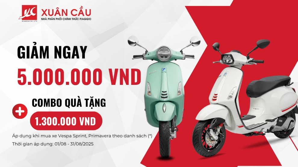 Ưu Đãi Cực Sốc: Giảm Ngay 5 Triệu Đồng Khi Mua Vespa Sprint & Primavera Tại Piaggio Xuân Cầu!