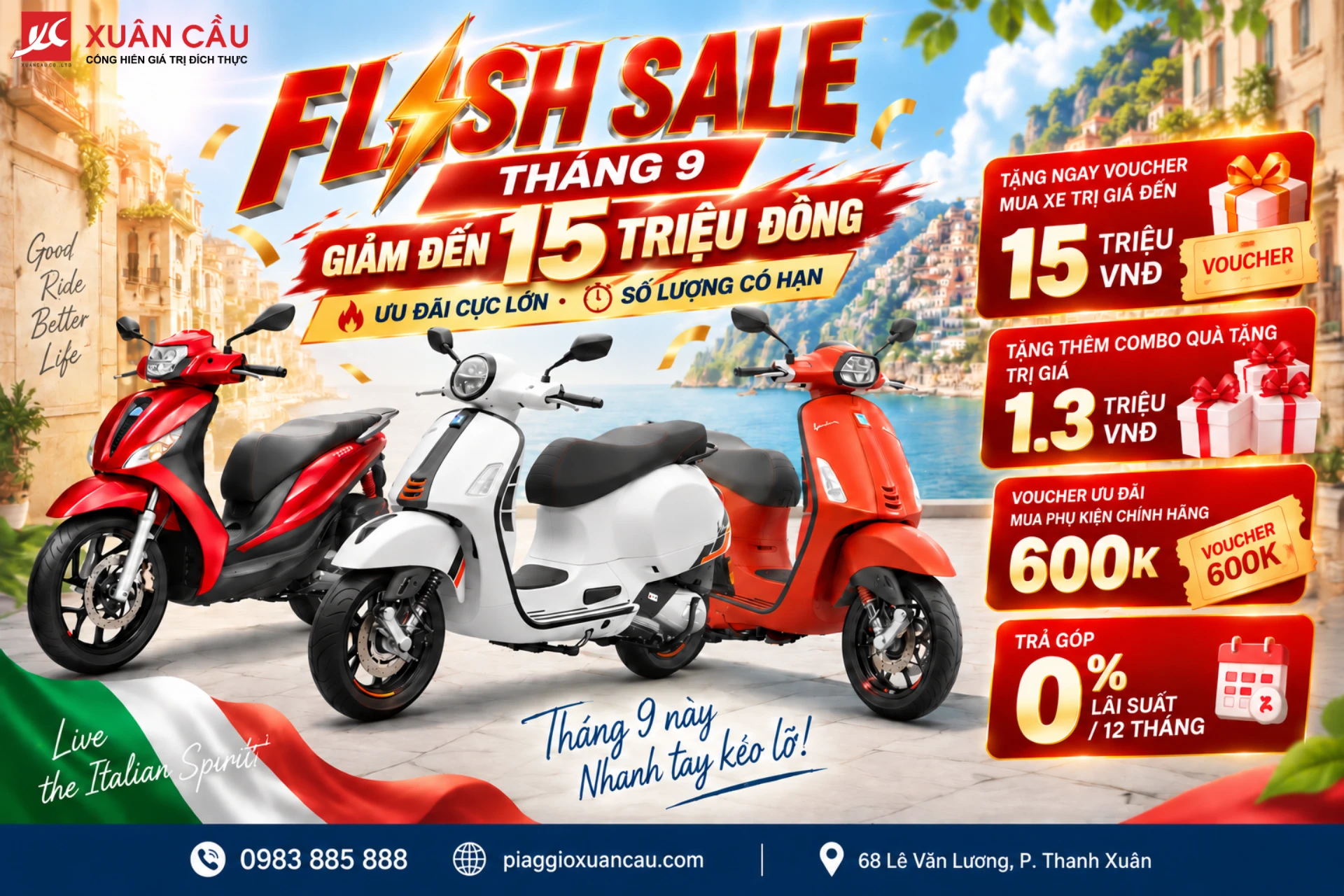 Ưu Đãi Tháng 9 Tại Piaggio Xuân Cầu: Sắm “Trang Sức Ý” – Nhận Voucher Đến 15 Triệu Đồng